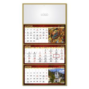 70.008 MANASTIRI 08 - Zidni kalendar: 3 x 12 listova, tromesečni, trodelni